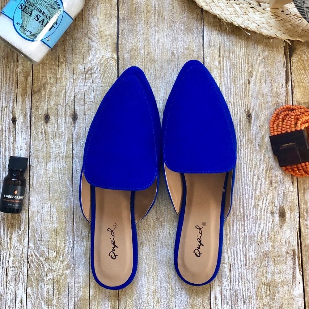 JUST IN! Blue Vegan Suede Slide Loafer Style Mules - Picture 2 of 8